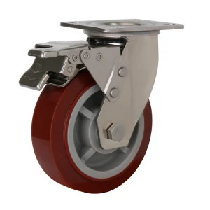 Red Pu Tpr Industrial Trolley Rubber Brake Swivel Heavy Duty 6 Stainless Steel Wheel Caster