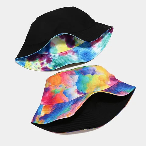 Refreshing Summer Bucket Hat Wash Painting Storehouse Wholesale Revisable Fishermen Hat Painted