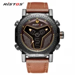 RISTOS 9341 New Design Men's Watch Quartz Leather Strap Sport Digital Watches For Men