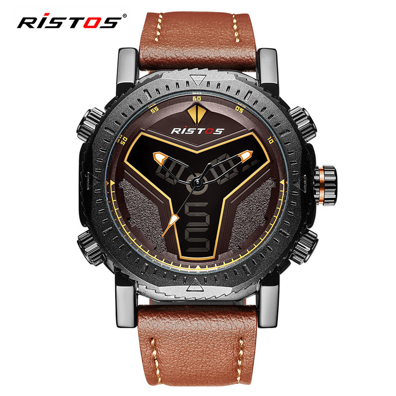 RISTOS 9341 New Design Men&#39;s Watch Quartz Leather Strap Sport Digital Watches For Men