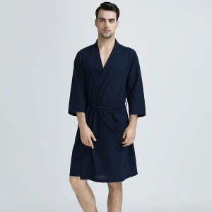 Robes Men Bath Soft Waffle Home Casual Fashion Men Sleepwear V-neck Summer Autumn Spring Pajamas