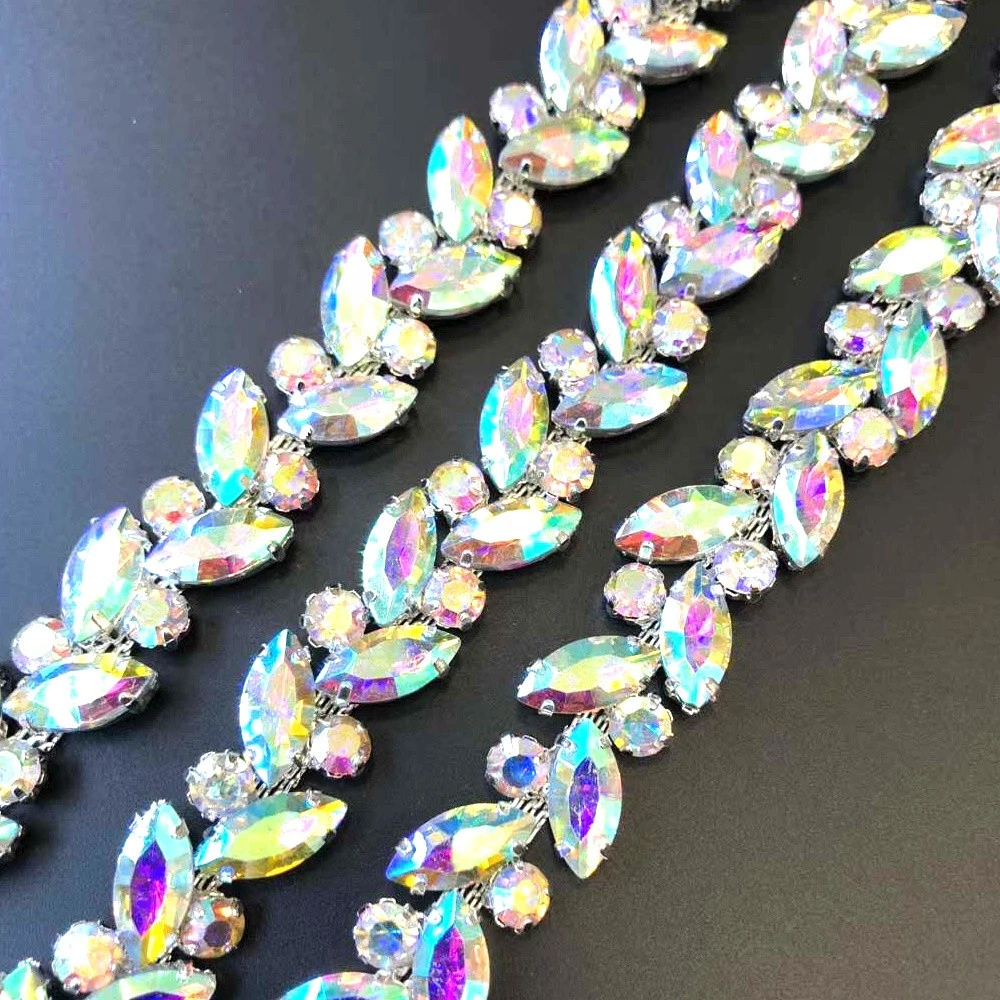 S257 Factory Supply 2cm width yard crystal ab rhinestone close chain clear strass chain trim rhinestone trimmings and chains