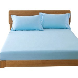 Satin weave plain cotton polyester blending bed linen flat and fitted sheets with elastic