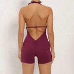 Sexy Deep V Neck Jumpsuits Women Scrunch V Back Biker Shorts One Piece Romper Halter Yoga Playsuits