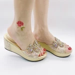 Sexy Lace Up Wedge Heels New Arrival 2021 Women Pumps Casual Outdoor Daily Life Lace Slippers Summer Thick Heeled Shoe Flip Flop