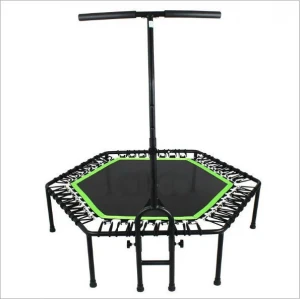 Silent Fitness Mini bungee Trampoline with Adjustable Handrail Bar Indoor Rebounder for Adults