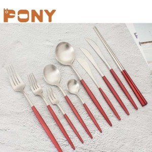 Silver Plated color long  Handle Stainless Steel Dinner Cutlery Set, PVD Coating Cutlery