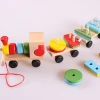 Small Wooden Train Toy and Dragging Three Carriage Geometric Shape Matching Early Childhood Educational Diecasts Toy Vehicles