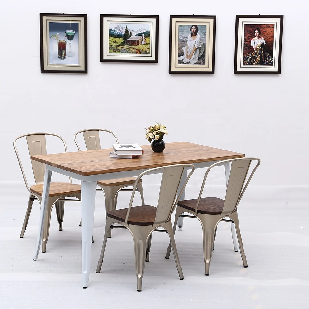 (SP-CT760) Commercial vintage Restaurant/cafe table chairs industrial style table with 4 seats