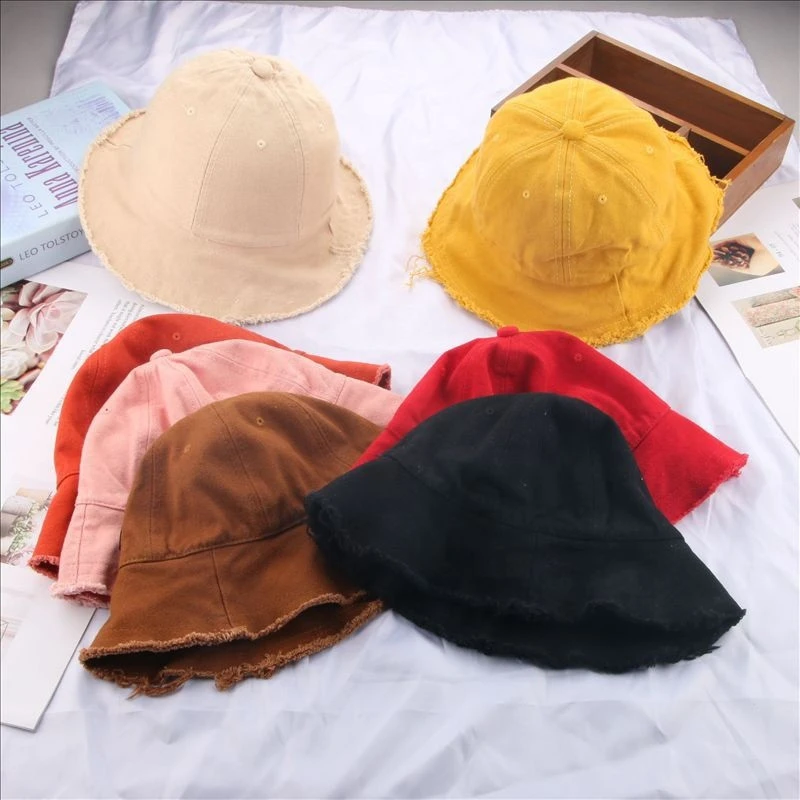 Spring Autumn Blank Solid Canvas Cotton Anti UV Sun Shade Bucket Cap Hat for Kids Children Fashion Casual Dress