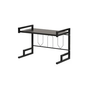 Stainless Steel Black floor double-deck storage rack holder spice oven rack microwave oven shelf for Kitchen