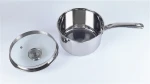 Stainless Steel Saucepan with Glass Strainer Lid  Spouts Side Ergonomic Handle Multipurpose Sauce Pot Tri-Ply Capsule Bottom