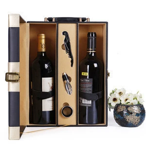 Stainless steel tools leather wine gift box for double bottle