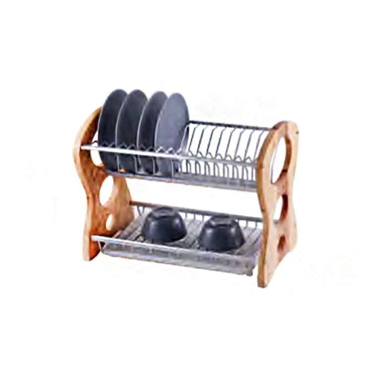 Standing type 2-tier metal tableware drying rack kitchen storage holders