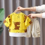 Summer Children wear 2021 short sleeved shorts with full bear pattern round neck cartoon two pieces baby boys girls clothes sets