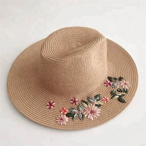 Summer sun embroidered panama paper straw hat