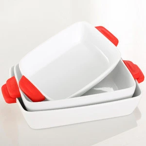 Super white porcelain rectangle shaped ceramic bakeware