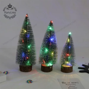 Tabletop Christmas Tree Miniature Pine Frosted With LED Design Trees With Wood Base Crafts Home Ornaments Decoracion Navidad