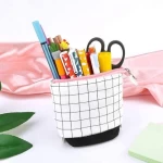 Telescopic Pencil Case Stand Up Pen Bag Grid Pencil Holder Canvas Stationery Pouch Cosmetic Bags