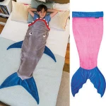 Top Quality Crystal Velvet Cute Design Comfortable Baby Shark Sleeping Bag