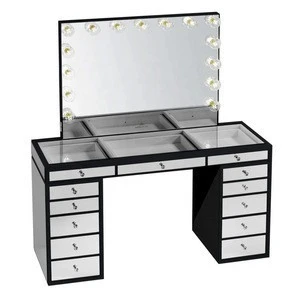Vanity Table LED Mirror Wooden Makeup Table Mirrored  Dresser Dressing Table with LED