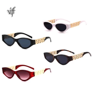 VIFF HP18739 CAT EYE Sun Gasses Customs Logo Geometric Irregular Frame Metal Chain Temple Shades Vintage Sunglasses for Ladies