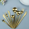 Wedding 18/10 stainless steel spoon fork and knife gold cutlery set, gold plated eating utensils cutlery flatware set