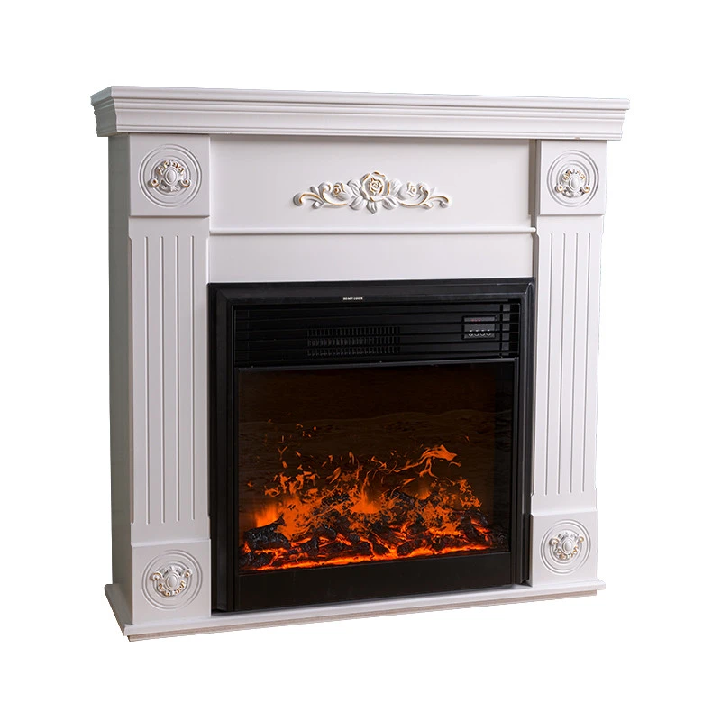 White mantelpiece modern simple decorative shelf indoor white mantelpiece iron carving flame electric fireplace