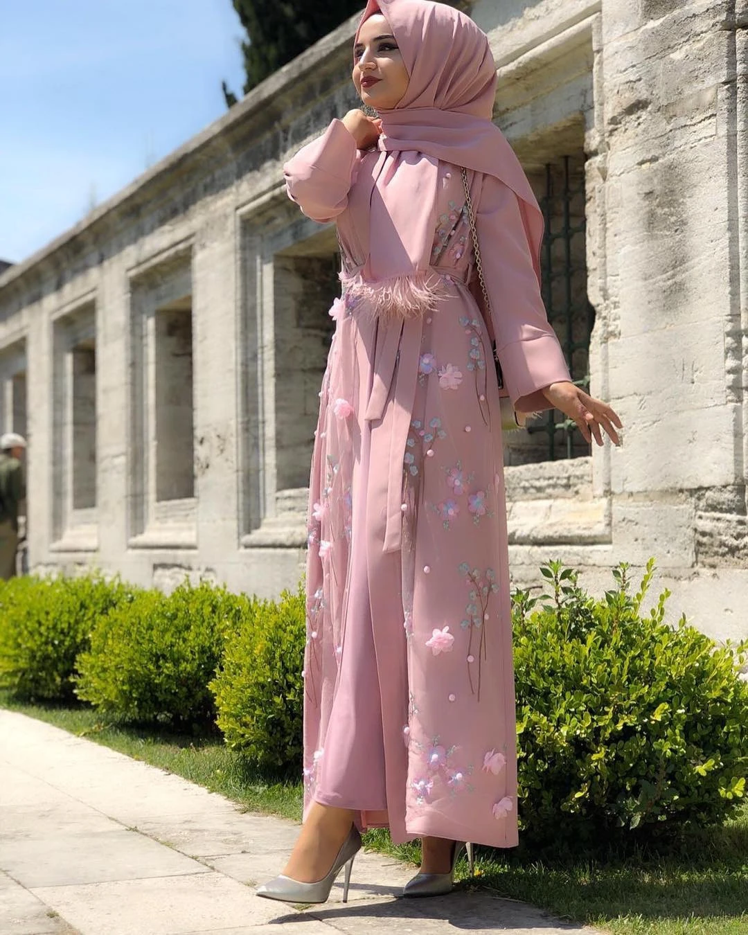 Wholesale 3D Flower Embroidered Abaya Robe Dubai Muslim Dress Women Ramadan Islamic Clothing