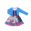 Wholesale boutique childrens clothing new design baby dress blue floral long sleeve incing ruffle baby dress