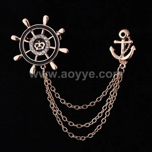 Wholesale creative fashion popular metal chain rudder boat helm anchor brooch pin