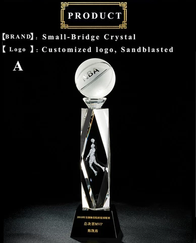 Wholesale Exquisite Decoration Customs Crystal Business Gifts Player Sports Award Basketball Crystal Trophy