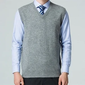 Wholesale high quality simple design warm solid v-neck knitted cashmere vest cashmere sweater for men