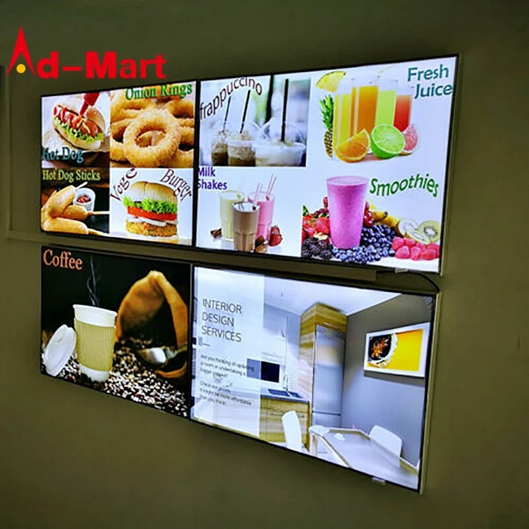 Wholesale LED Poster Frame Marketing Products Advertising Led Light Box For Restaurants Aluminum Frame Tempered Glass Light Boxe