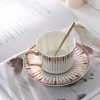 Wholesale Luxury coffee cup and saucer set with white wreath and bone China