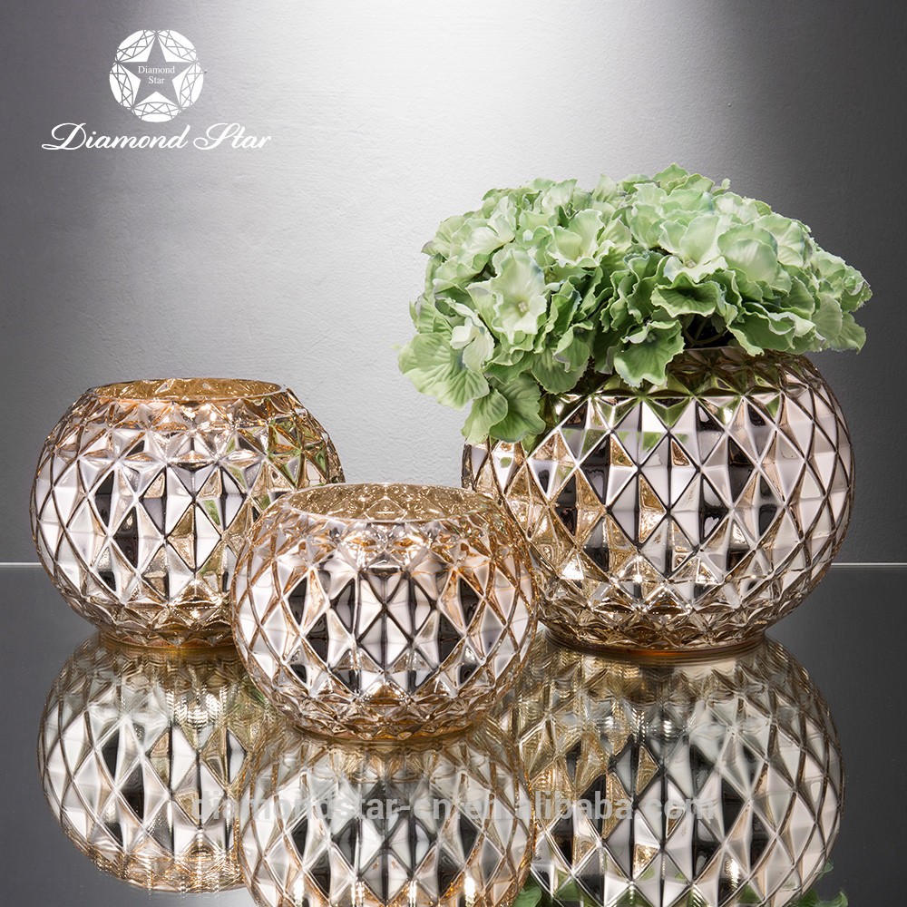 wholesale mercury set of three decorative modern 12 inch wedding centerpieces round golden vase
