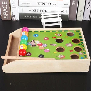 Wholesale mini wooden billiard pool table game 1 stick + 6 balls fun sport Portable wooden table toy birthday gift for children