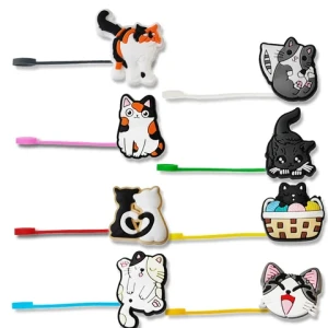 wholesale straw topper cartoon cat straw cover soft pvc customized design straw cover for tumbler