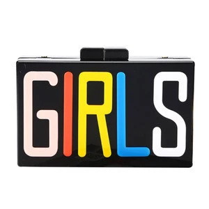 Wholesale Young Style Girls Letter Black Acrylic Ladies Shoulder Clutch Bag