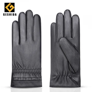 Winter man touring faux synthetic leather fleece lining gloves texting mittens