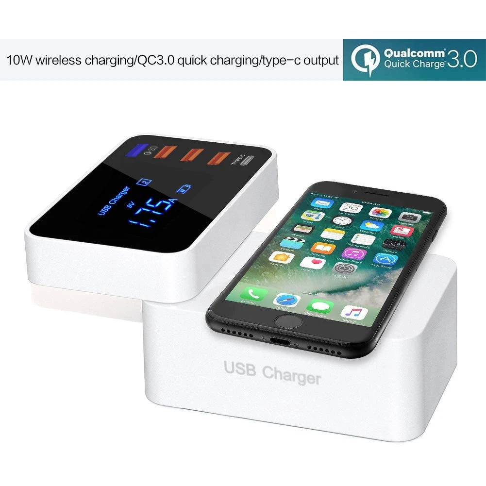 Wireless Charger 2.4A High Current Charging with 4 USB Port,1 Type C Interface