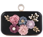 Women Beads Flower Clutch Purse Evening Bag with Finger Ring