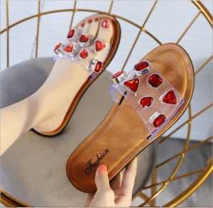 Women&prime; S Slim Flip Flops PVC Sole Sandals Beach Slippers with Crystal Diamond Decoration