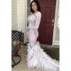 Womens Body con diamond Feather Sexy Mesh See Through Club wear Evening Party birthday Auto Show Dance Costumes Dress
