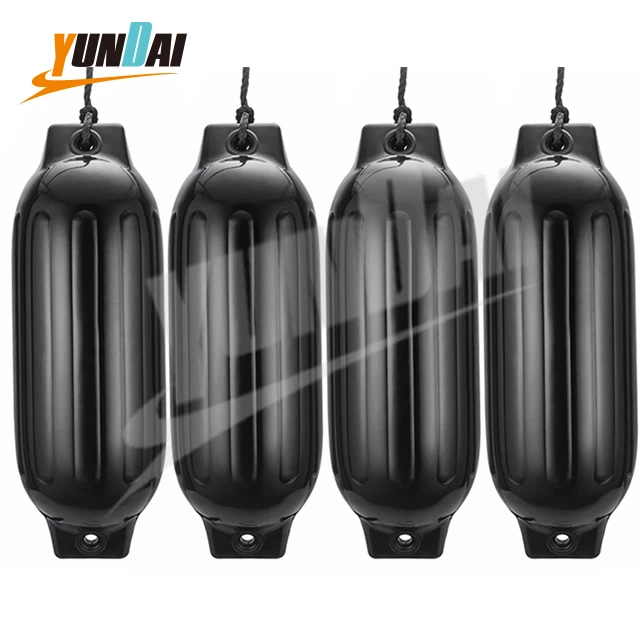 4-Pack Boat Fenders 5.5x20 Inch – Marine Inflatable Buoys, Ribbed Vinyl, White By SEAWELL