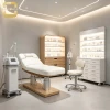 Modern Electric Beauty Massage Bed Wood Grain Base Dual Lifting Pillars Adjustable Reclining Backrest Comfort Padded Cu