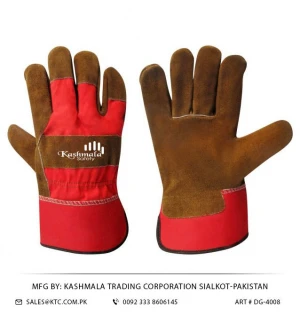 RG-4008 Red Fabric Dark Brown Split Leather Working Gloves