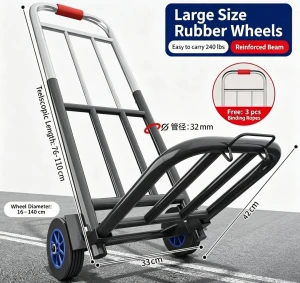 Heavy Duty Foldable Hand Trolley, Portable Cargo Luggage Cart For Warehouse & Retail Shop
