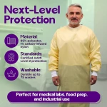 Phoenix Reusable AAMI Level 2 Isolation Gowns Longsleeve with Elastic Cuffs, Universal Size, Yellow PPE Protective 99%