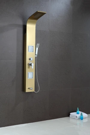 Glolden chrome shower panel shower tower 304 four function rainfall side jet  bathroom shower room fittings
